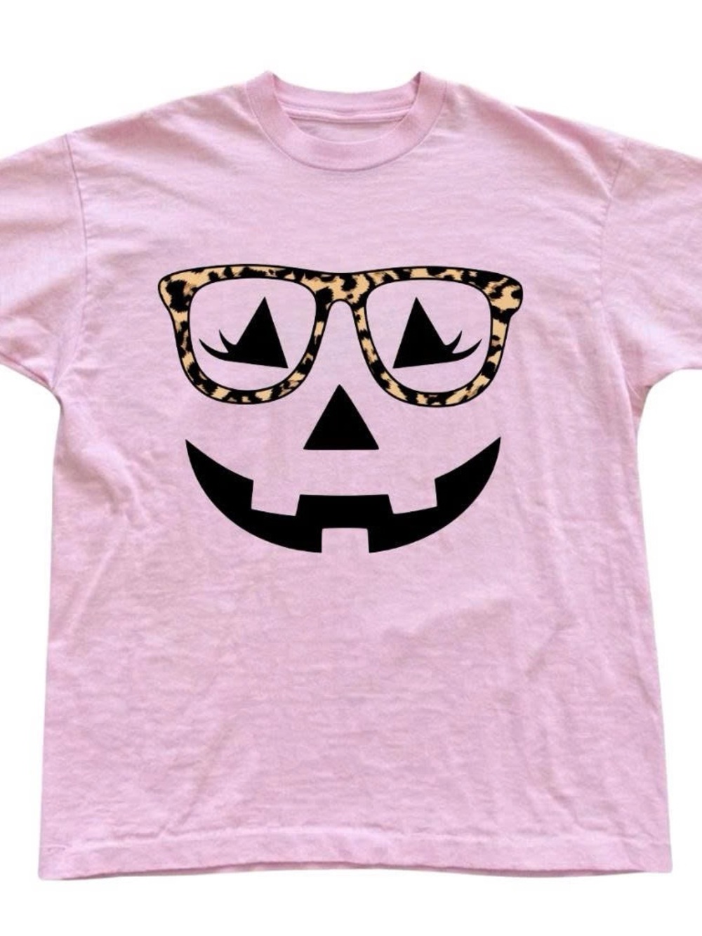Gildan Pink Pumpkin Face Tee with Leopard Glasses
